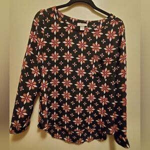 LOFT Black and Pink Floral Blouse